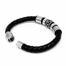 Fashion Black Woven Leather Rope Bracelet Men'S Simple Titanium Steel Brace