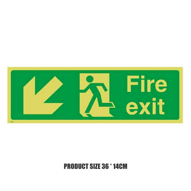 Photoluminescent Plastic Fire Exit Sign All Direction Arrows (Left Down) A