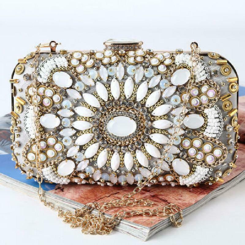 Women Retro Evening Shoulder Bag Bridal Clutch Party Prom Wedding Handbag Beaded