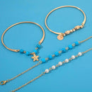 4pcs Retro Shell Flower Bracelet Slice Bangles Women Jewelry Gift (Style 7)