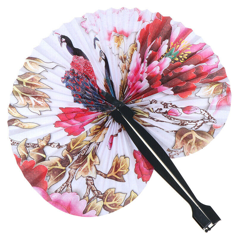 1x Chinese Paper Folding Hand Fan Oriental Floral Peacock Party Wedding OZ