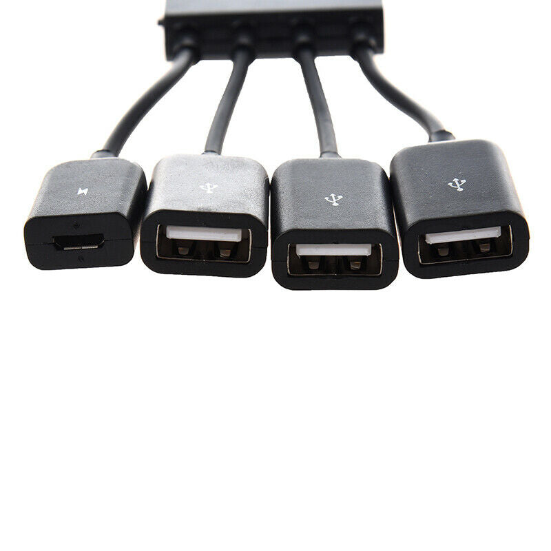 Black USB 4-port Micro Power Cargo OTG Hub Cable adapter V6Q6