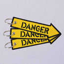 Yellow Danger Keychain Embroidery Luggage Tag Motorcycle Chain Ring Nice Ke M9F4