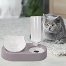 Pet Automatic Feeder Cat Food Double Bowl w/Water Dispenser Bottle (Grey) A
