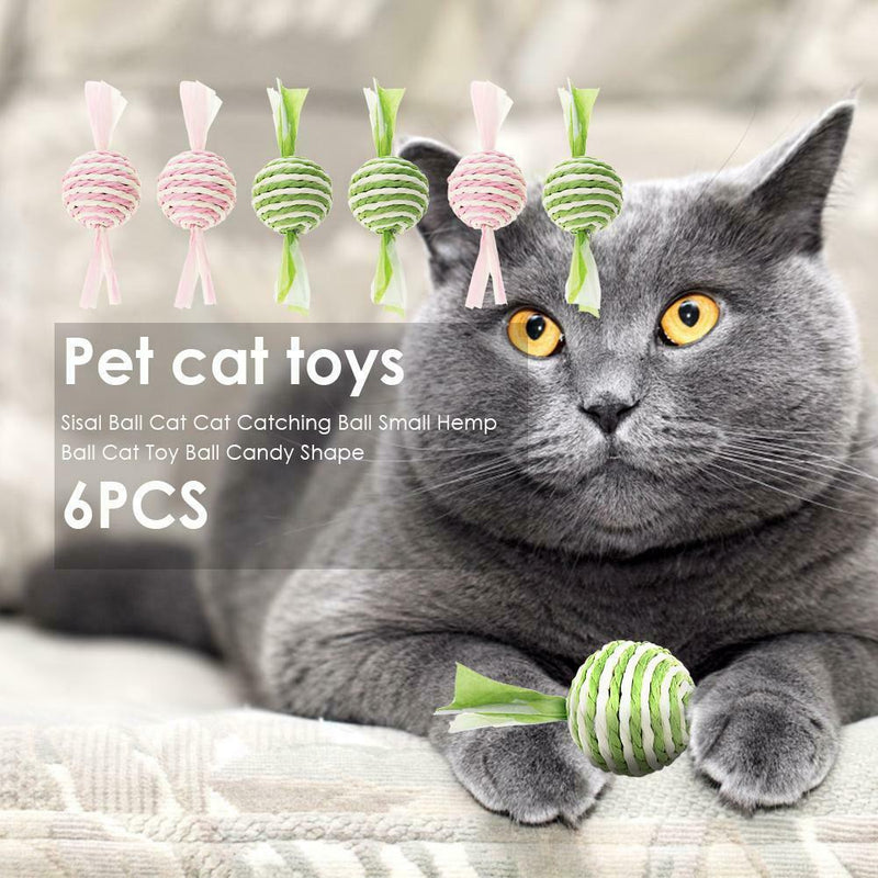 6pcs Candy Shaped Sisal Hemp Balls Cat Kitten Interactive Scratching Toys