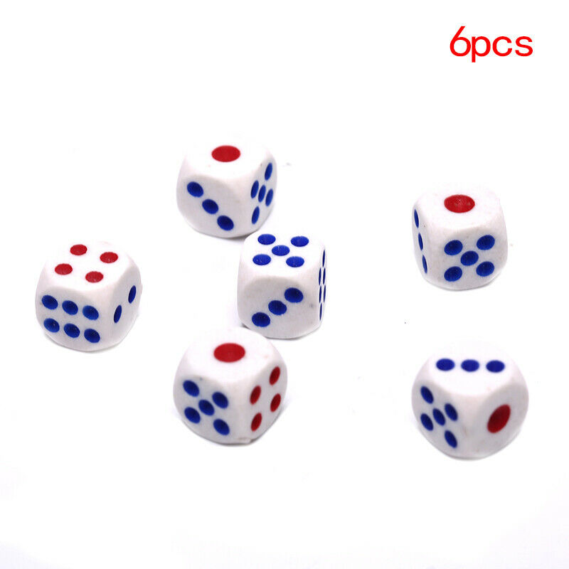 6Pcs 10mm Acrylic White Round Corner Dice Clear Dice Portable Table Playing  Nw