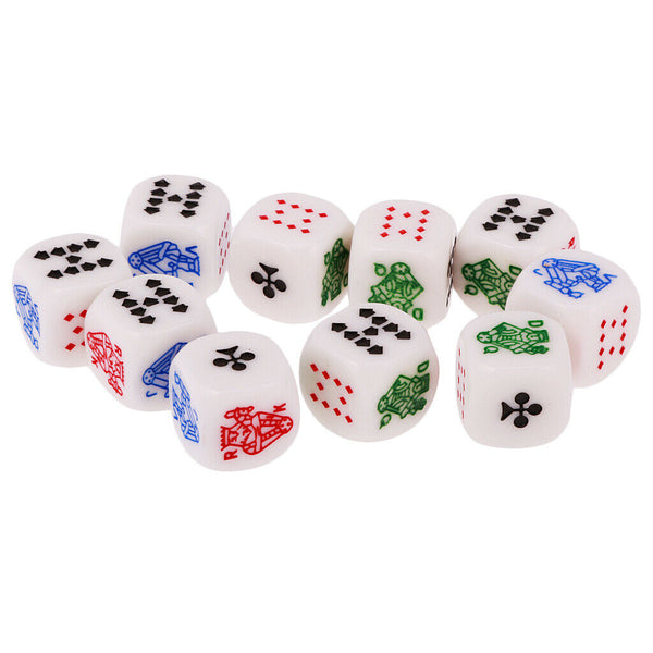 10 Pieces 12mm/0.47inch Acrylic 6-Sided Poker Dice With Symbols A K Q J 10 9