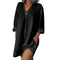 Womens 3/4 Sleeve Blouse V Neck Oversize Casual Blouse Shirt Tops Black L