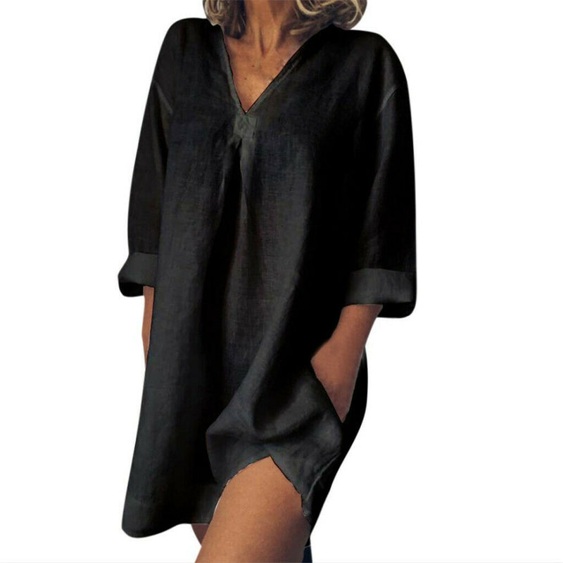 Womens 3/4 Sleeve Blouse V Neck Oversize Casual Blouse Shirt Tops Black L