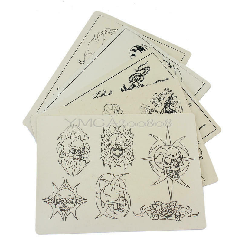 5 x Tattoo Practice Skins with Designs for Needle Machine Gun Supply Kit Set