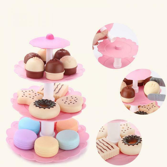 17PCS Girl Pink Cake Tower Mini Cookie Food Set Plastic Kitchen Toys Kids P F3A4