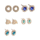 5pairs/set Rhinestone Oval Heart Ear Stud Women Round Earrings Jewelry Gift A