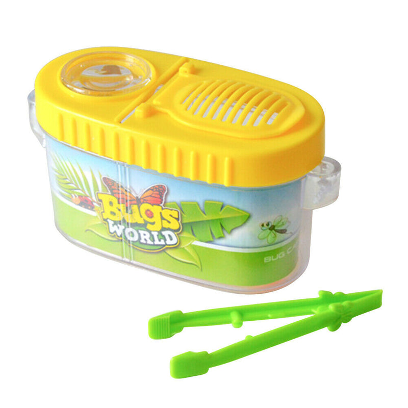 Children Portable Plastic Insect Cage Feeding Observation Box (w/Tweezers) A