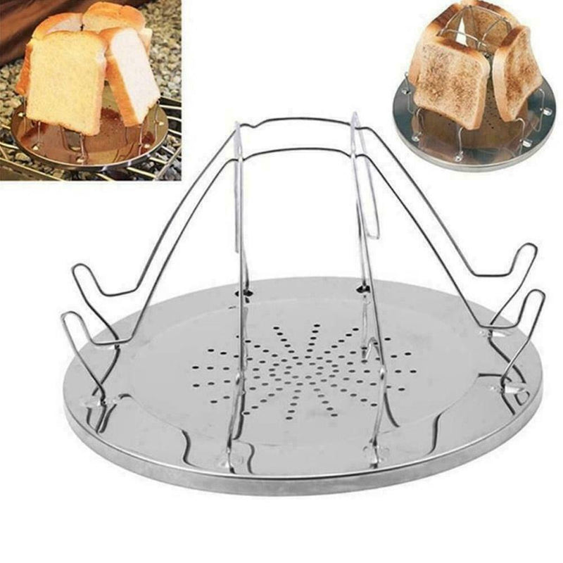 1*Stainless Steel Toaster 4 Slices Camping Barbecue Grill Equipment H0B2
