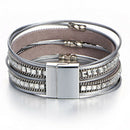 Women Multilayer Crystal Leather Magnet Wrap Cuff Charm Bracelet Jewelry Gift LJ