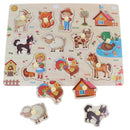 2 Set Wooden Peg Puzzle Zoo & Farm Animals Jigsaw Preschool Learning Toys