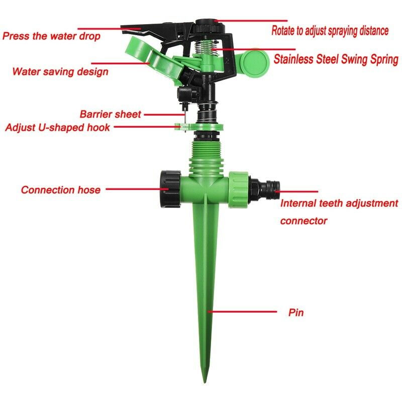 360 Rotating Water Sprinkle Garden Lawn Impulse Nozzle Watering Tool Pin Pu
