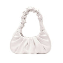 Elegant Pleated Handbag Women Leather Travel Totes Shoulder Bag (White)
