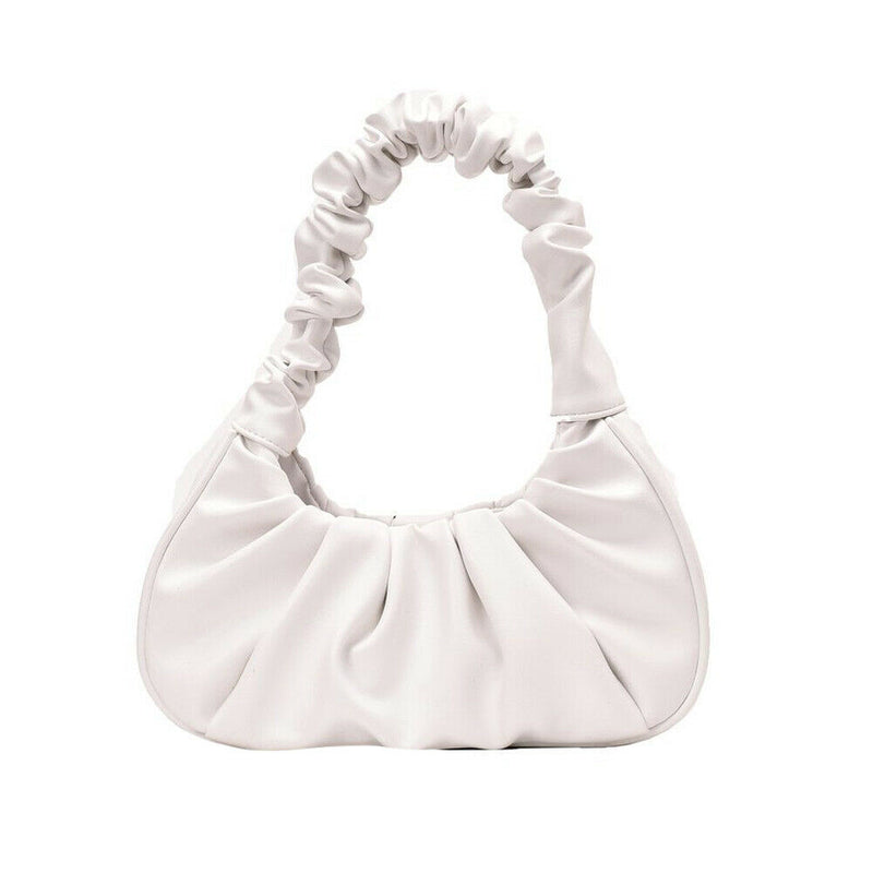 Elegant Pleated Handbag Women Leather Travel Totes Shoulder Bag (White)