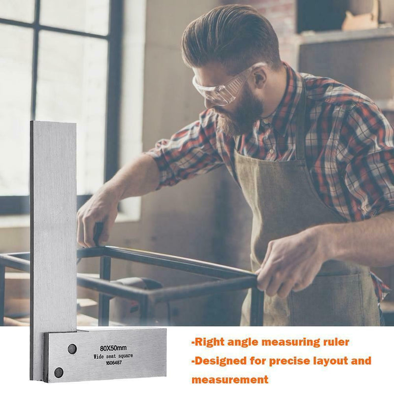 Machinist Square 90 Degree Right Angle Ruler Precision Measure (80x50mm)