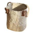 Folding Seagrass Basket - Planter Holder With Handle Laundry Basket White L