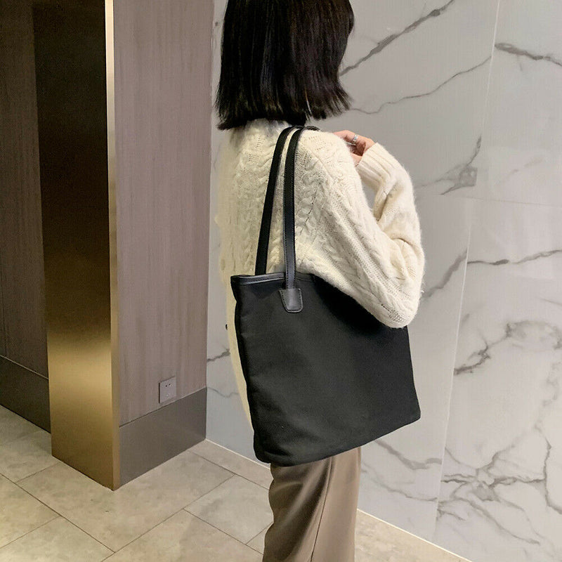 Fashion Large Capacity Handbag Canvas Shoulder Shopping Totes Bags (Black)