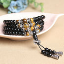Black Stone Buddhist 108 Prayer Mala Bead Necklace Bracelet Tiger Eye Agate 6mm