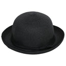 Lady Women Straw Bowler Hat Sun Beach Fedora Derby Style Cloche Brim Cap bl