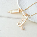 Alloy Medical Stethoscope Syringe Charm Pendant Necklace Chain Women Jewelry LJ
