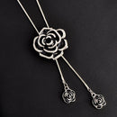 Chic Metal Chain Crystal Rose Flowers Pendant Women Necklace Long Sweater Chain