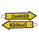 Yellow Danger Keychain Embroidery Luggage Tag Motorcycle Key Chain Ring Nice