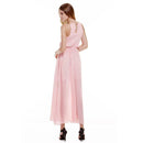 Sexy Women Dinner Party Halter Pleated Floor Length Long Dress Pink M A