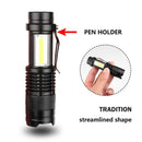 USB Rechargeable XPE+COB LED Flashlight Zoomable Waterproof Outdoor Torch