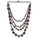 Handmade Multilayer Wood Coin Beads Strand Statement Long Necklace for Women