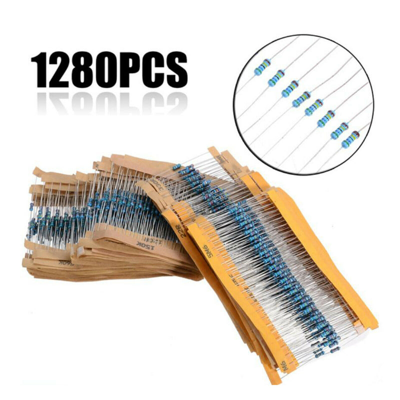 1280pcs 1 Ohm - 10M Ohm 1% Tolerance 1/4W Film Resistors Resistance Assortment