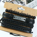 4pcs Retro Weave Bracelet Multilayer Leather Bangles Religious Jewelry Gift