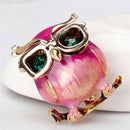 Enamel Owl Glasses Brooch Pin Animal Crystal Wedding Party Brooch Pin Gift JR