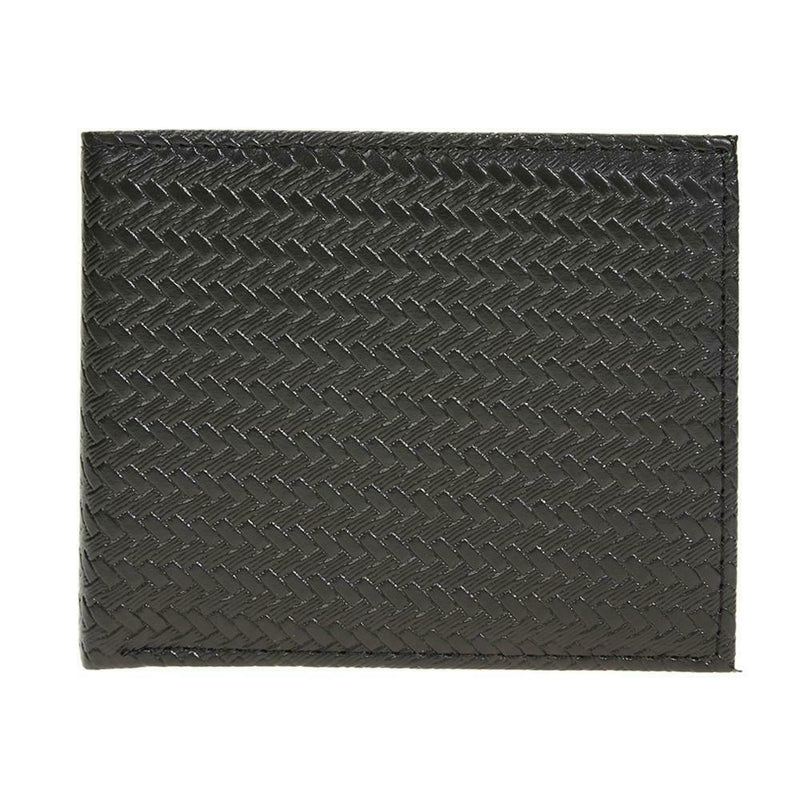 Men PU Leather Zipper Coin Wallets Bifold Woven Pattern Short Purse Bag
