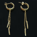 Rainbow CZ Chain Long Drop Earrings for Women Korean Colorful Zirconia Bar