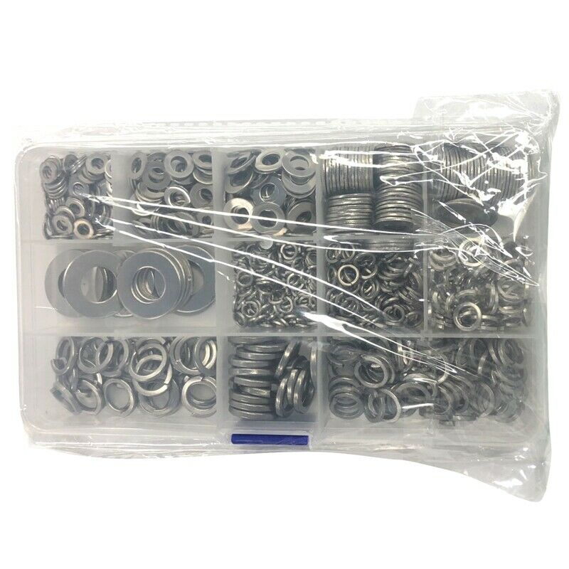 800Pcs/Set Flat/Elastic Gasket M4 M5 M6 M8 M10 M12 304 Stainless Steel Shel M1F9