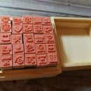 25pcs Set Wooden Box Lovely Diary Pattern Stamp Rubber Cute Writing Art DIY IAB