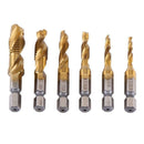 6 PCS M3-M10 1/4" Composite Hex Shank HSS Metric Screw Thread Tap Drill Bits Set