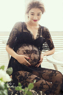 Women Pregnants Photography Maternity Short Sleeve Solid Sling Lace Long Dress