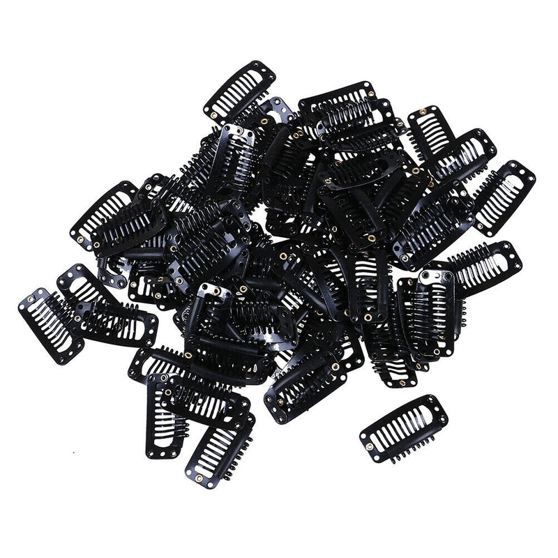 10Pcs Toupee Wig Clips Snap Clips W/ Rubber Back Hair Extension Black 9 TeetF TO