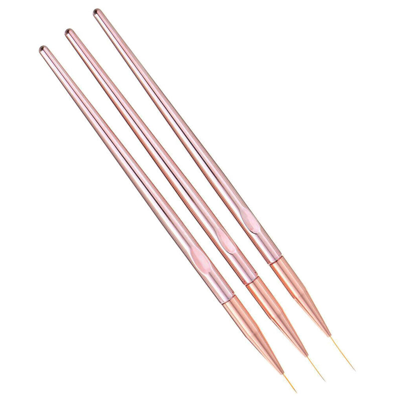 3Pcs Nail Art Liner Brushes 11,15,20mm Fine Tips For Short Strokes Detailing