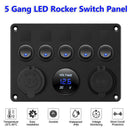 5 Gang Switch Panel 12V/24V Car Boat Marine Blue LED Rocker Breaker Contr Gw