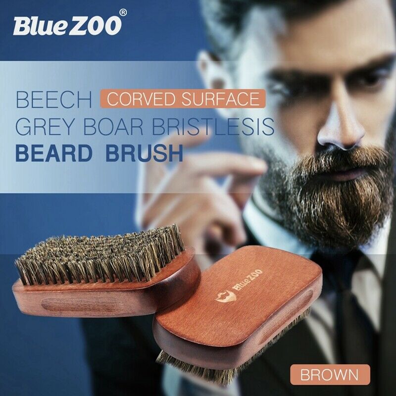 Blue Zoo Men Boar Hair Bristle Beard Brush Shaving Comb Face Massage Handma P3U4