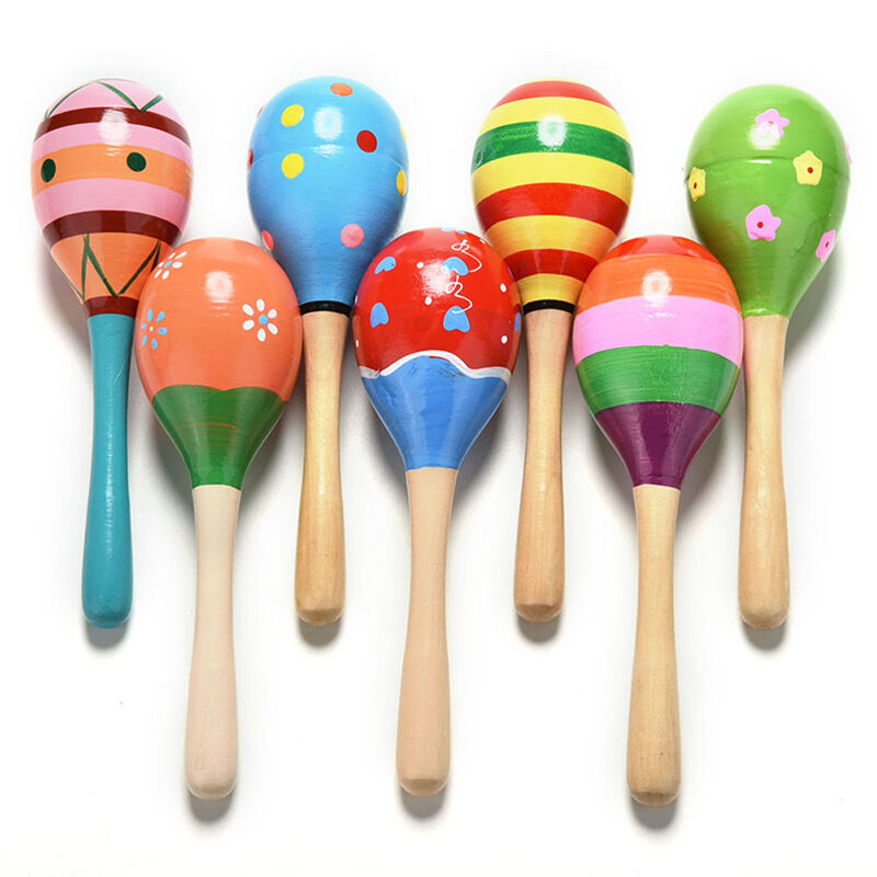 1x Wooden Maraca Wood Rattles Kids Percussion Musical Hand Instrument Shaker Kit
