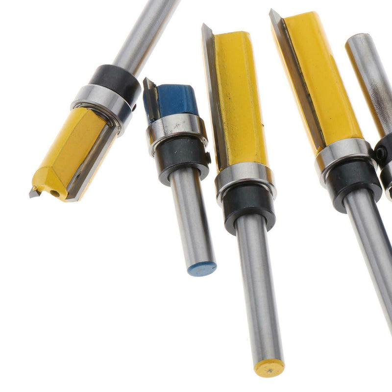 5 Pcs 1/4 Inch Shank Flush Trim Router Bit Set Top Bearing Milling Cutter Tool