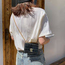 Elegant Women Pure Mini Shoulder Bags Leather Chain Messenger Bag (Black)